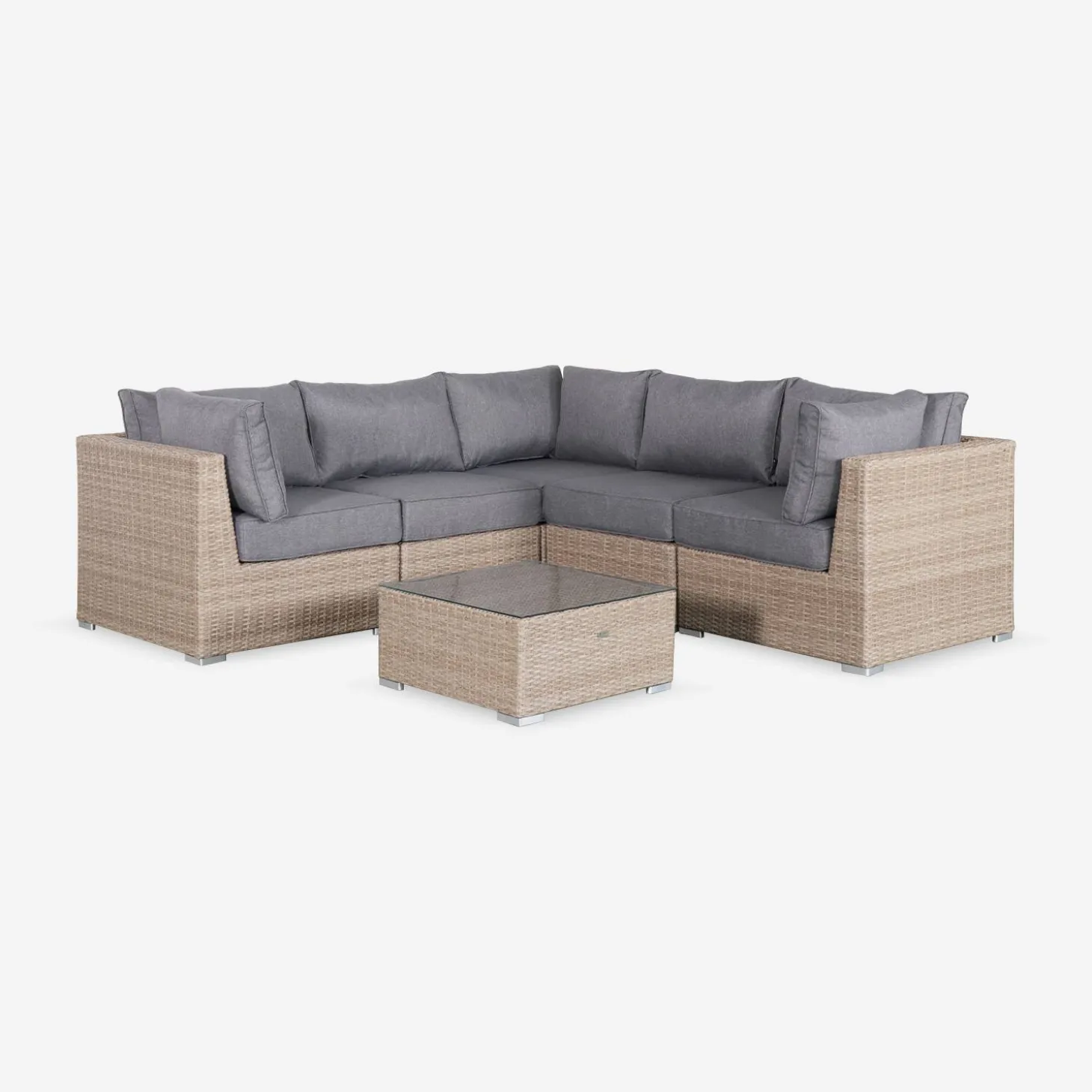 Hoek loungeset 5 plaatsen, rond wicker