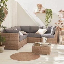 Hoek loungeset 5 plaatsen, rond wicker