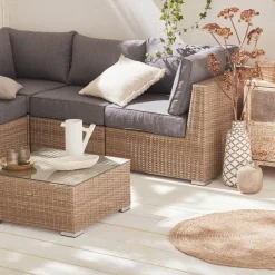 Hoek loungeset 5 plaatsen, rond wicker