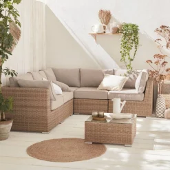 Hoek loungeset 5 plaatsen, rond wicker