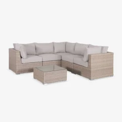 Hoek loungeset 5 plaatsen, rond wicker
