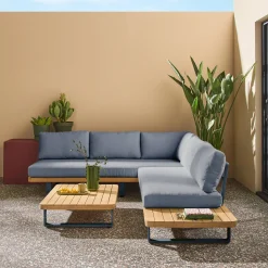 Hoek tuinset van acaciahout en aluminium voor 5 personen