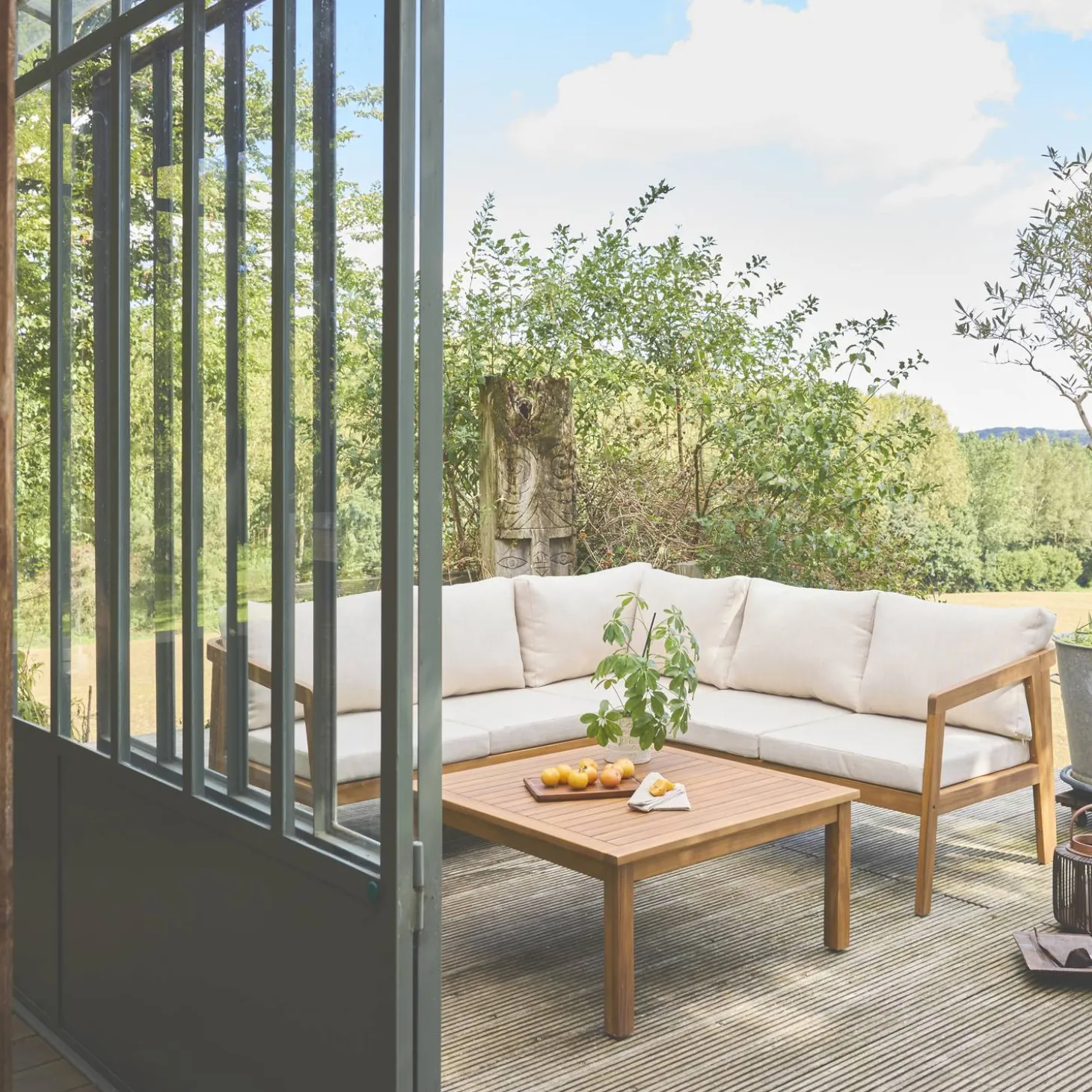 Hoek tuinset van acacia voor 5 personen