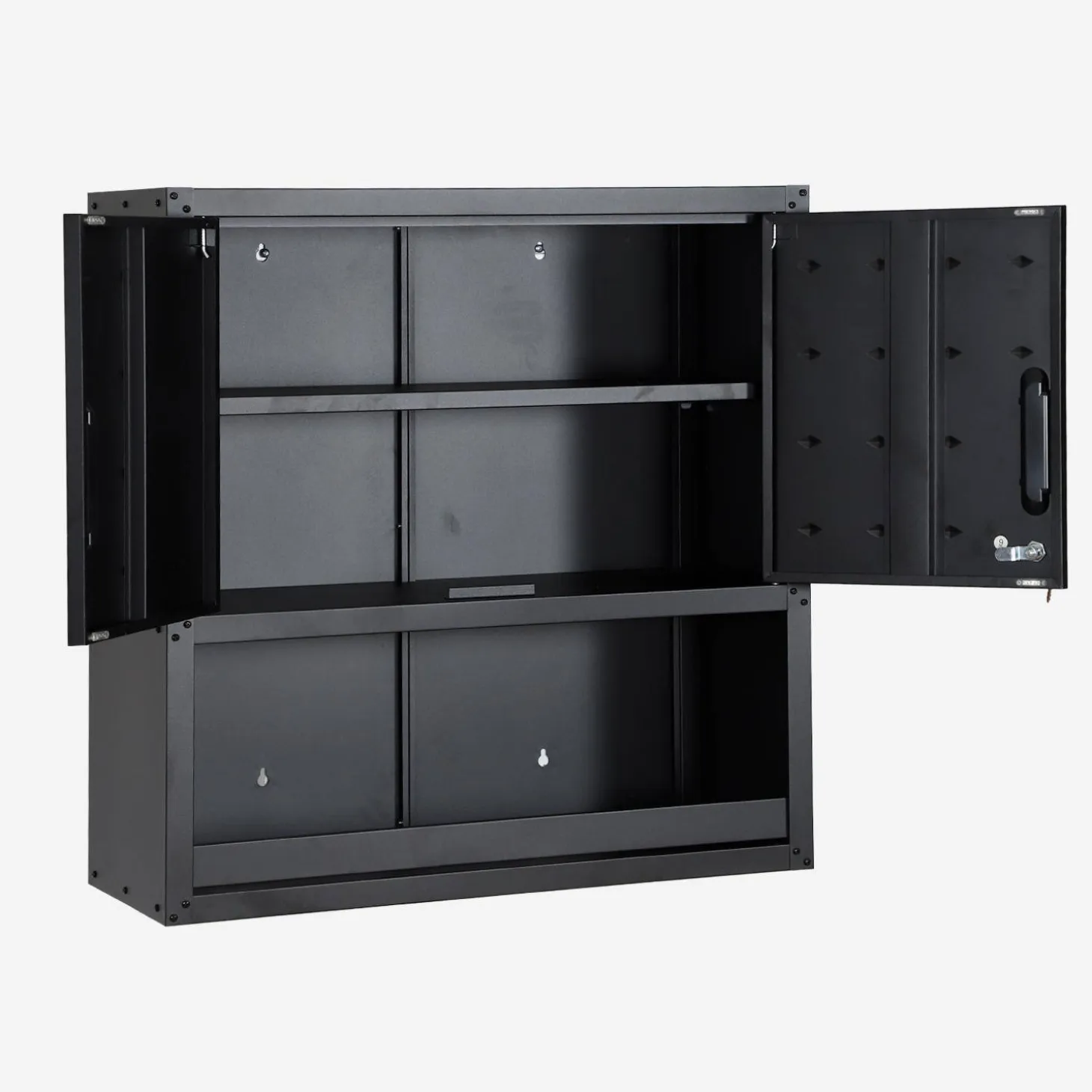 Hoge opbergkast met plank en 2 deuren voor de garage of schuur