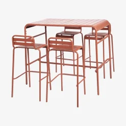 Hoge tuintafel met 4 hoge stoelen metaal