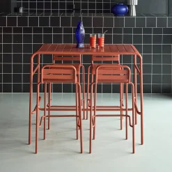 Hoge tuintafel met 4 hoge stoelen metaal