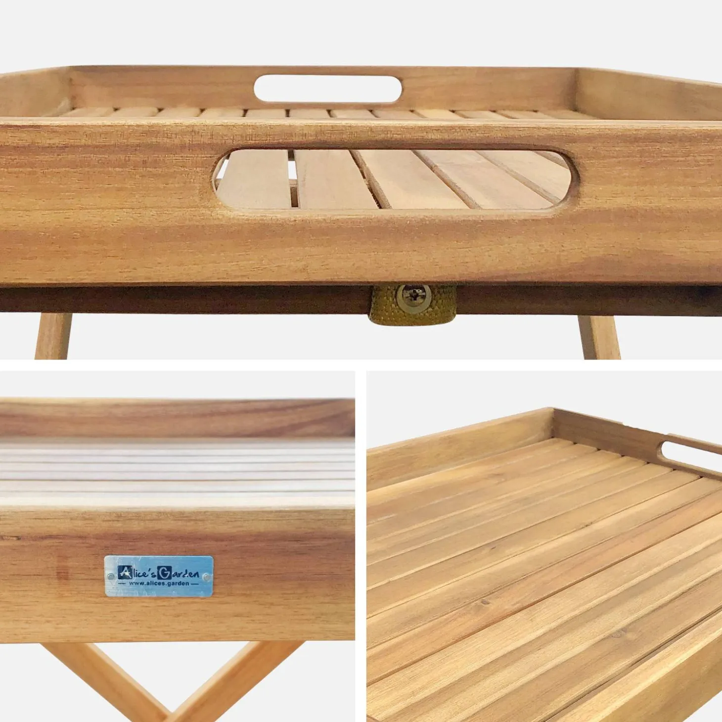 Houten dienblad op standaard