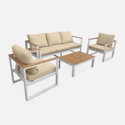 Houten en aluminium loungeset voor 5 personen