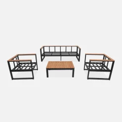 Houten en aluminium loungeset voor 5 personen