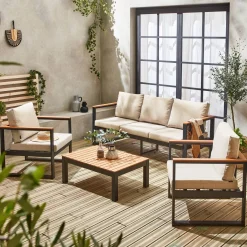 Houten en aluminium loungeset voor 5 personen