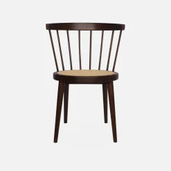 Houten en rotan stoelen (set van 4)