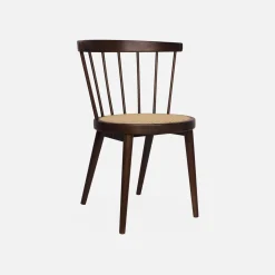 Houten en rotan stoelen (set van 4)