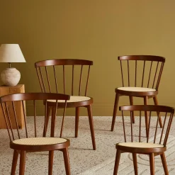 Houten en rotan stoelen (set van 4)