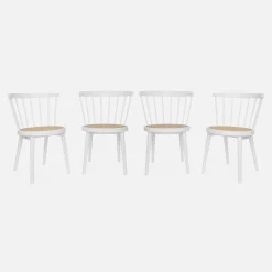 Houten en rotan stoelen (set van 4)