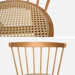 Houten en rotan stoelen (set van 4)