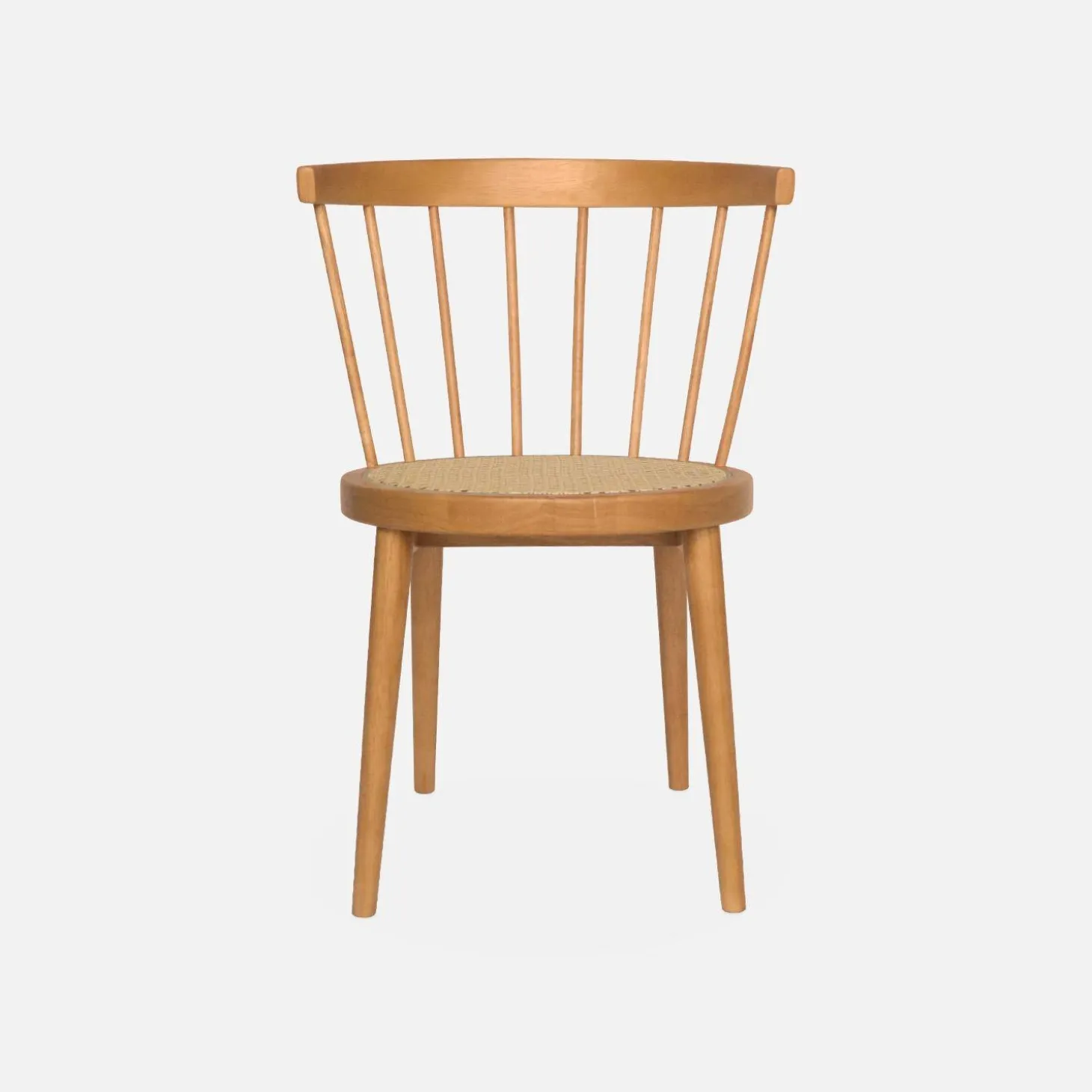 Houten en rotan stoelen (set van 4)