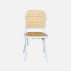 Houten en rotan vintage stoelen (set van 4)
