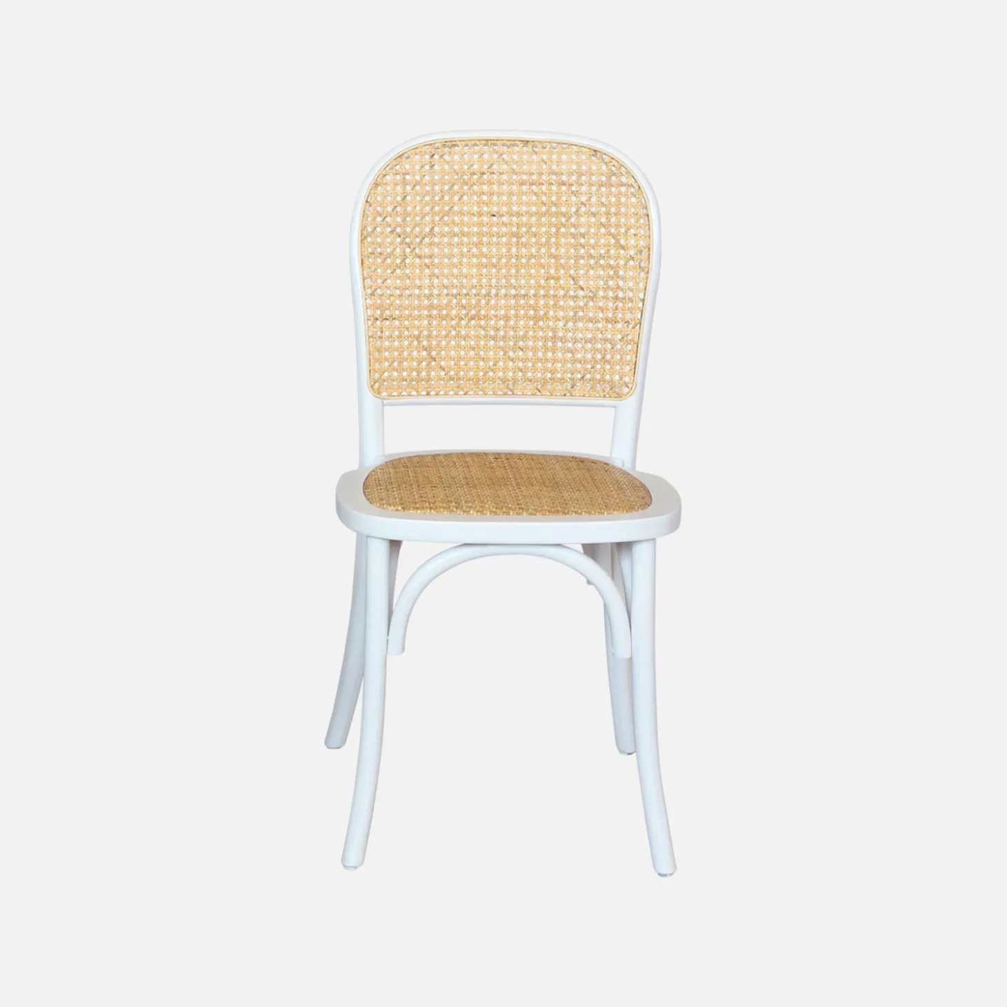 Houten en rotan vintage stoelen (set van 4)