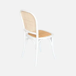 Houten en rotan vintage stoelen (set van 4)
