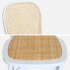 Houten en rotan vintage stoelen (set van 4)