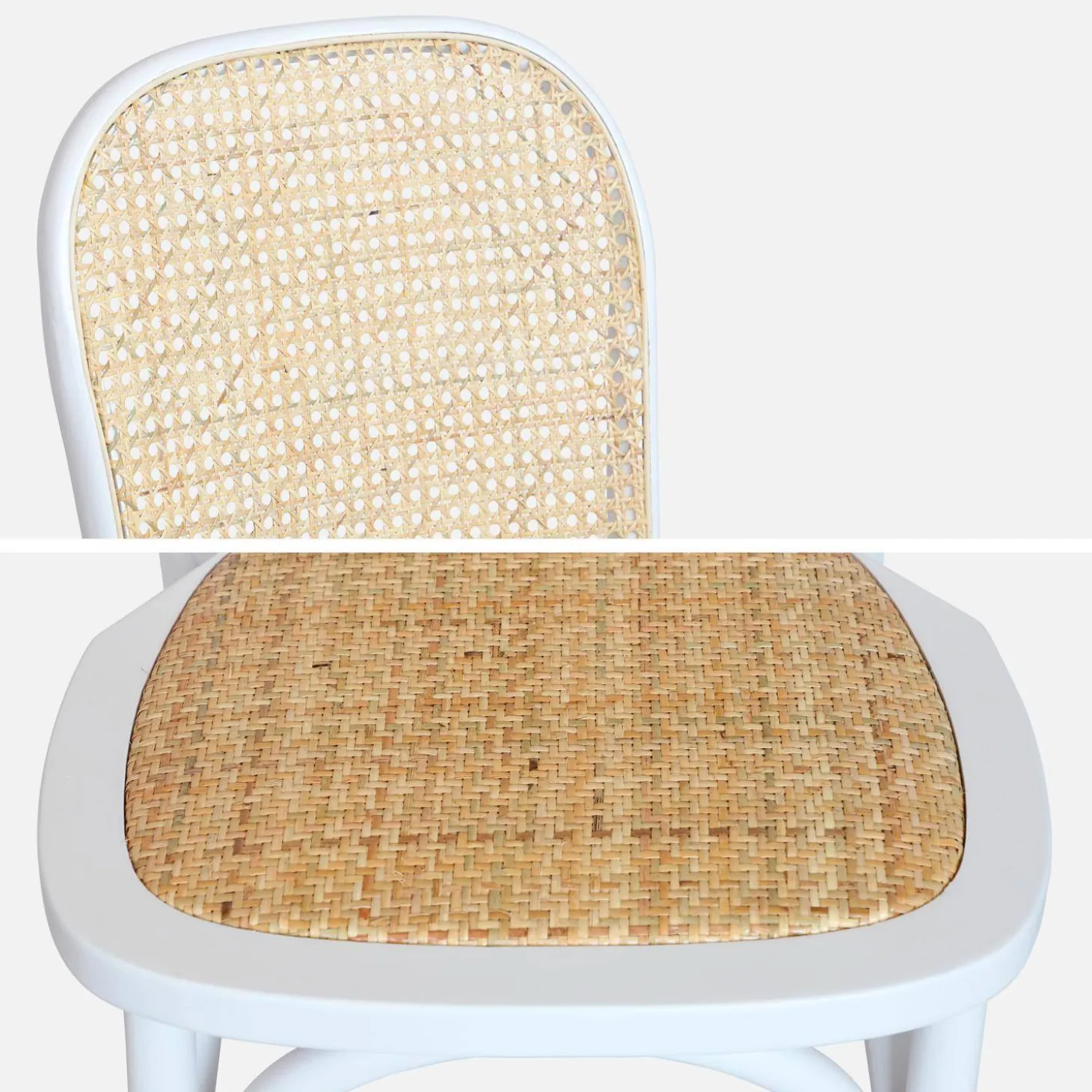 Houten en rotan vintage stoelen (set van 4)