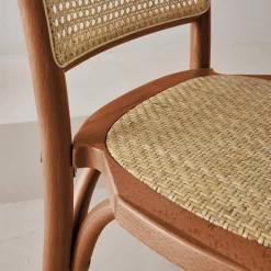 Houten en rotan vintage stoelen (set van 4)