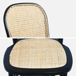 Houten en rotan vintage stoelen (set van 4)