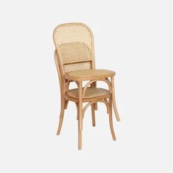 Houten en rotan vintage stoelen (set van 2)