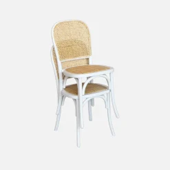 Houten en rotan vintage stoelen (set van 2)