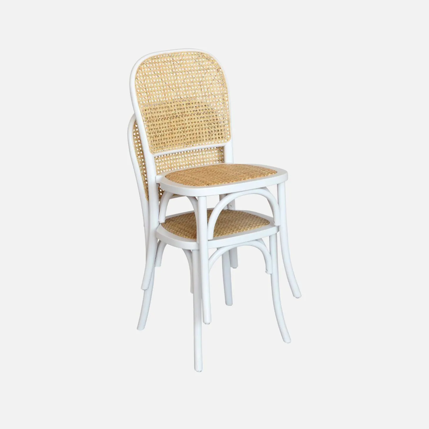 Houten en rotan vintage stoelen (set van 2)