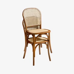 Houten en rotan vintage stoelen (set van 2)