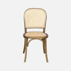 Houten en rotan vintage stoelen (set van 4)