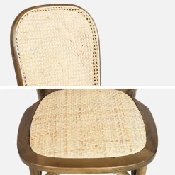 Houten en rotan vintage stoelen (set van 4)