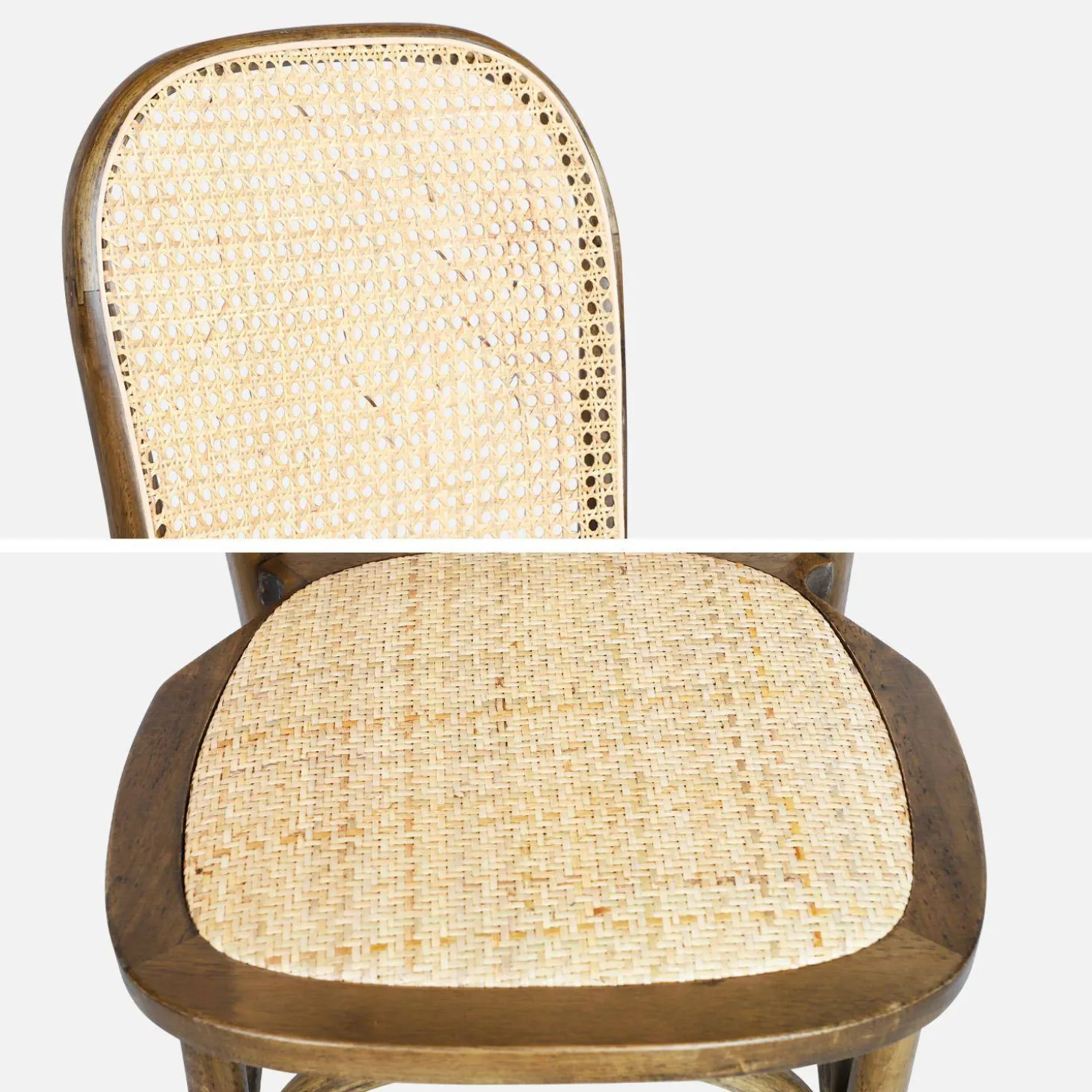 Houten en rotan vintage stoelen (set van 4)