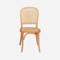 Houten en rotan vintage stoelen (set van 4)