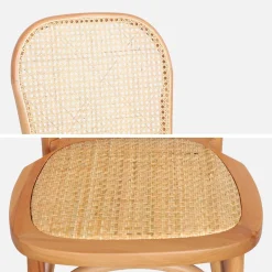 Houten en rotan vintage stoelen (set van 4)