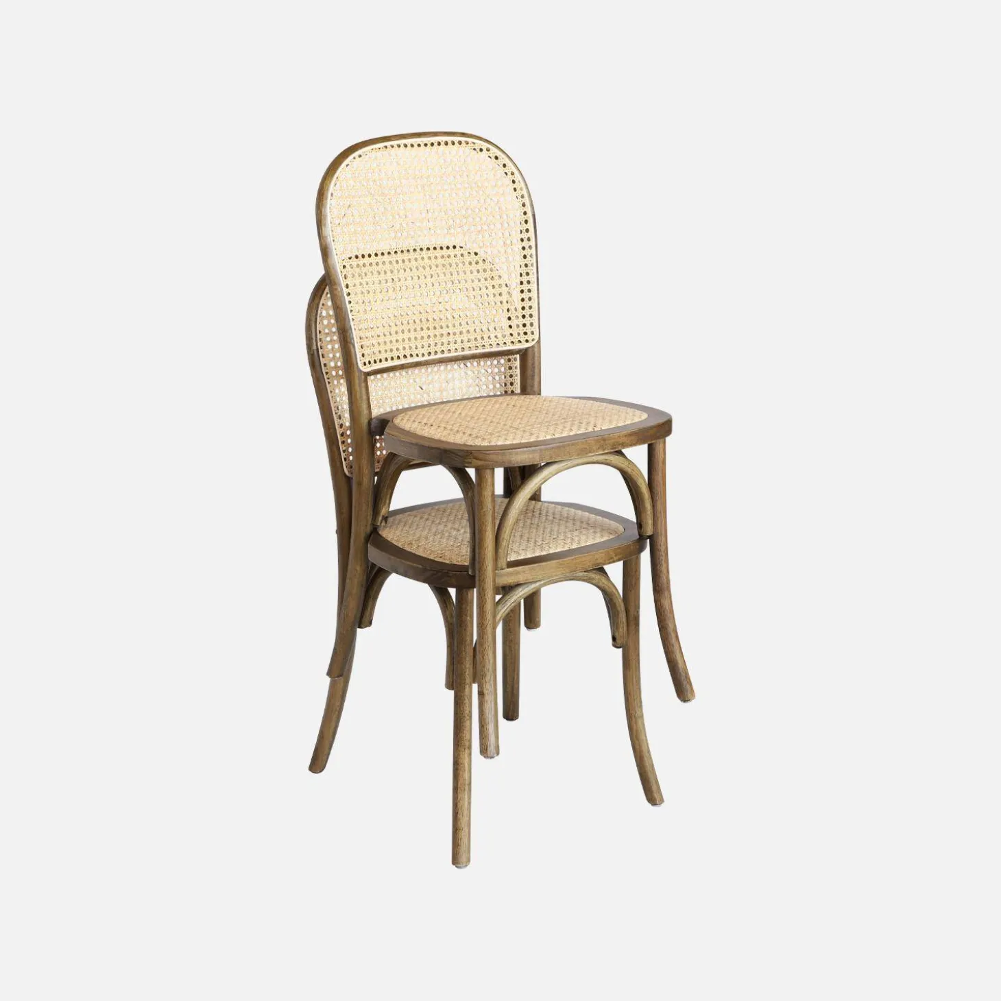 Houten en rotan vintage stoelen (set van 2)