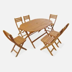 Houten klaptafel, ovaal, 6 stoelen