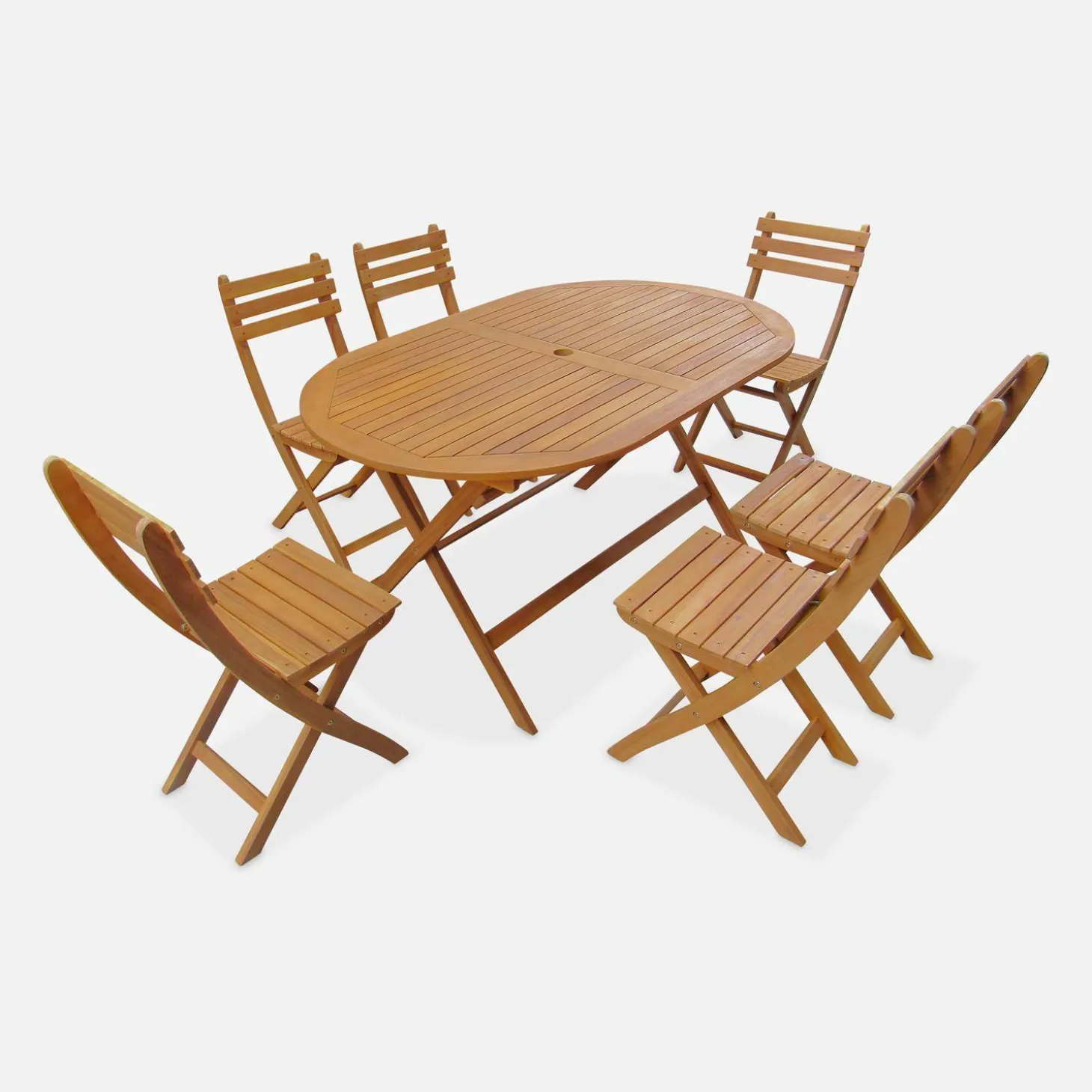 Houten klaptafel, ovaal, 6 stoelen