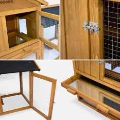 Houten konijnenhok met ren, voor 4 konijnen.