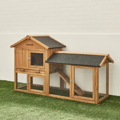 Houten konijnenhok met ren, voor 4 konijnen.