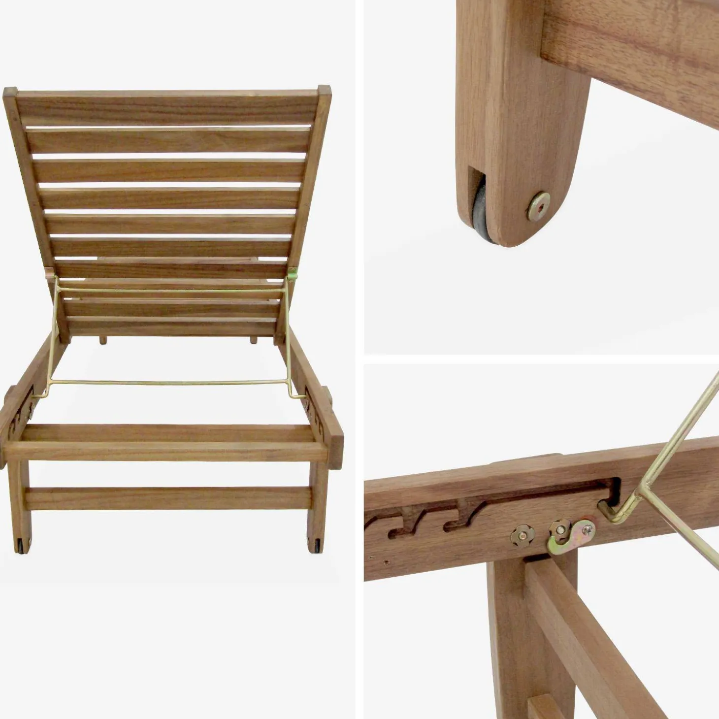 Houten ligstoel met meerdere standen en wielen (set van 2)