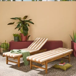 Houten ligstoel met meerdere standen en wielen (set van 2)