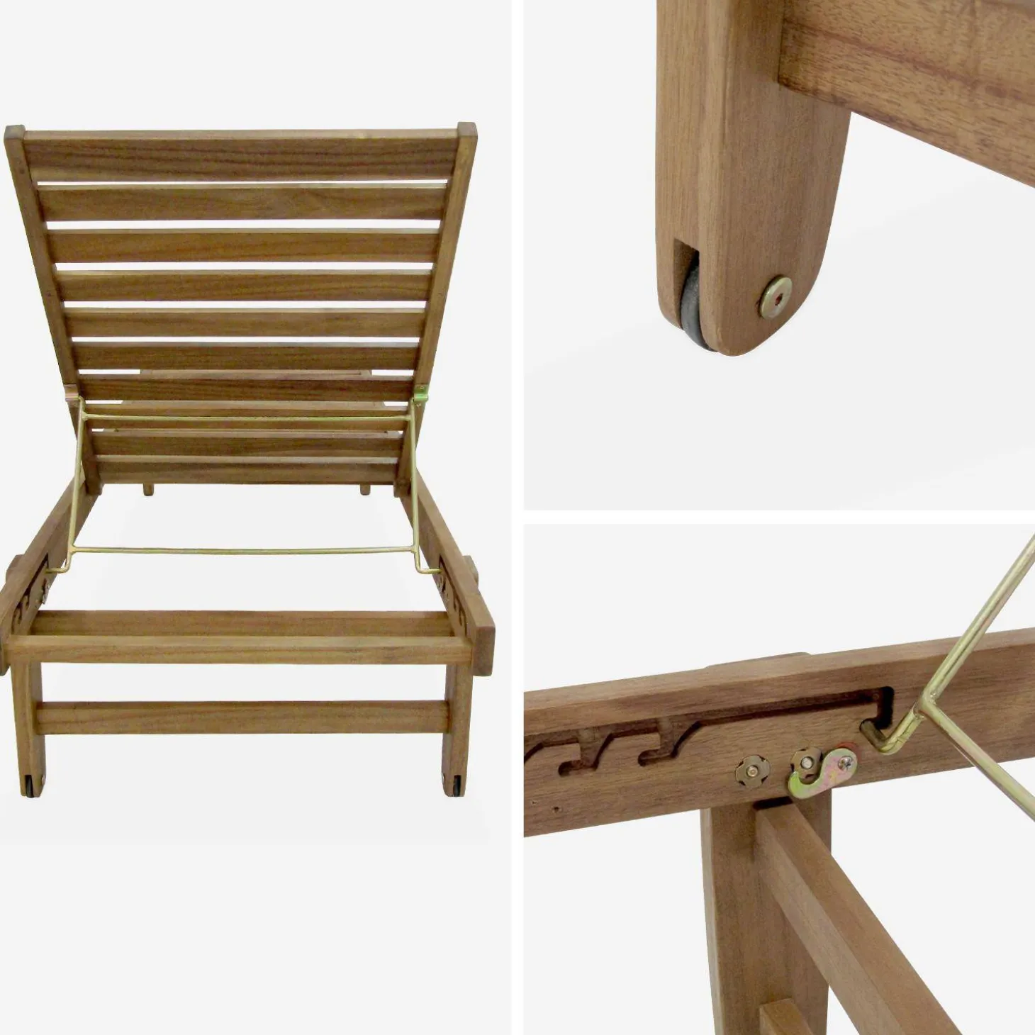 Houten ligstoel met meerdere standen en wielen (set van 2)