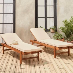Houten ligstoel met meerdere standen en wielen (set van 2)