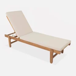 Houten ligstoel met meerdere standen en wielen (set van 2)
