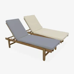 Houten ligstoel met meerdere standen en wielen (set van 2)