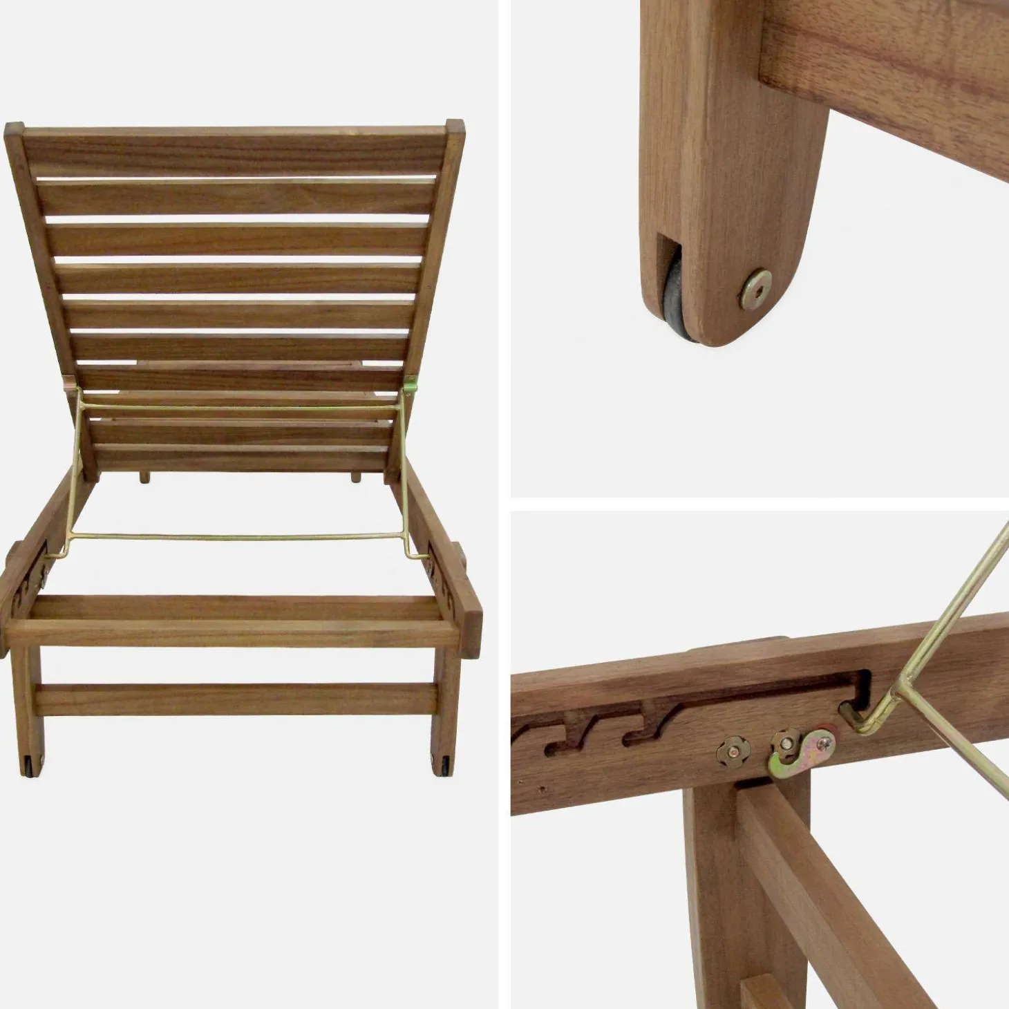 Houten ligstoel met meerdere standen en wielen (set van 2)