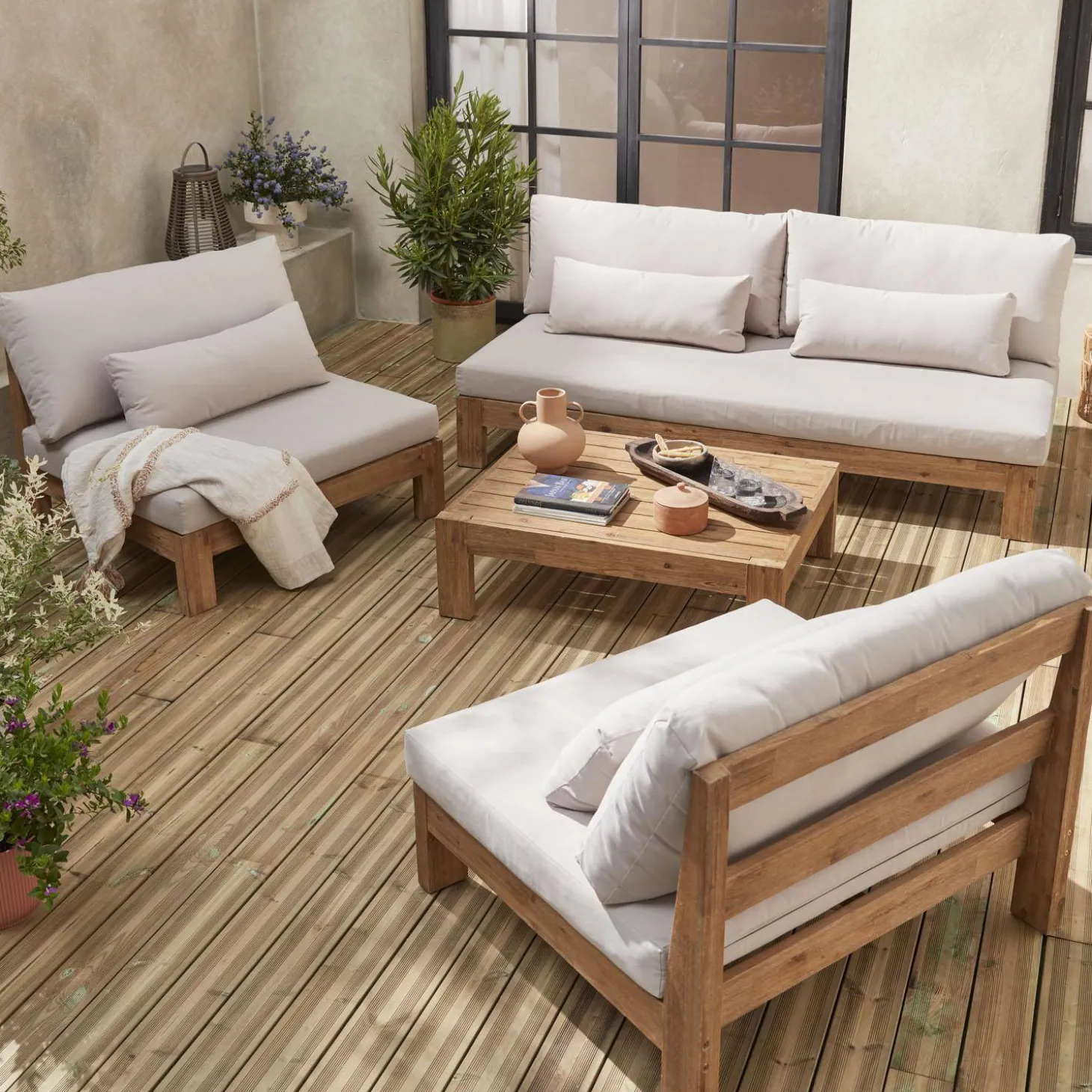 Houten loungeset premium, 5 zitplaatsen