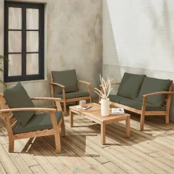 Houten loungeset, 4 zitplaatsen